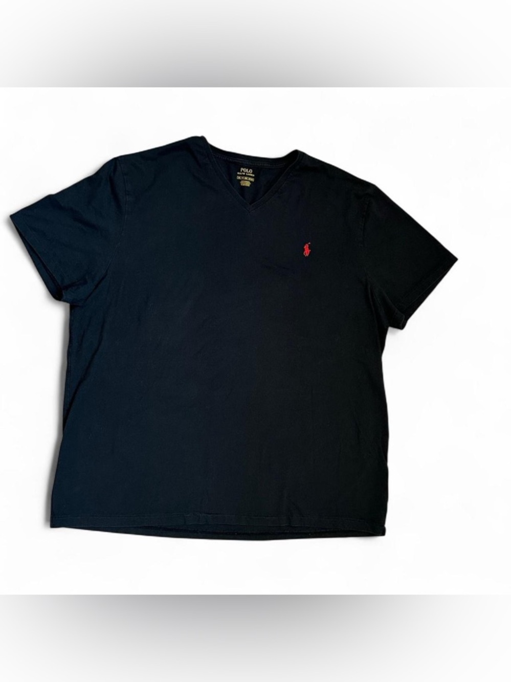 Polo by Ralph Lauren Black V-Neck Tee with Red Pony Logo XXL